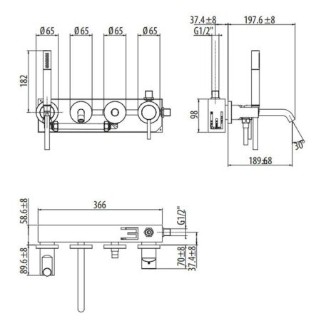 Смеситель Gattoni Circle Two 9105/91BO для ванны, белый матовый
