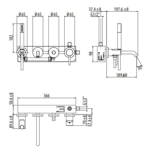 Смеситель Gattoni Circle Two 9105/91BO для ванны, белый матовый