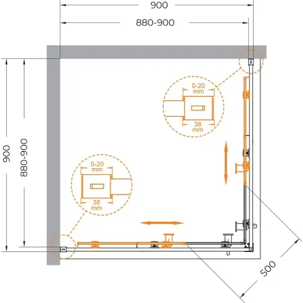 Душевой уголок Cezares Relax RELAX-304-A-2-90-C-BORO 90x90 см, профиль золотой матовый, стекло прозрачное