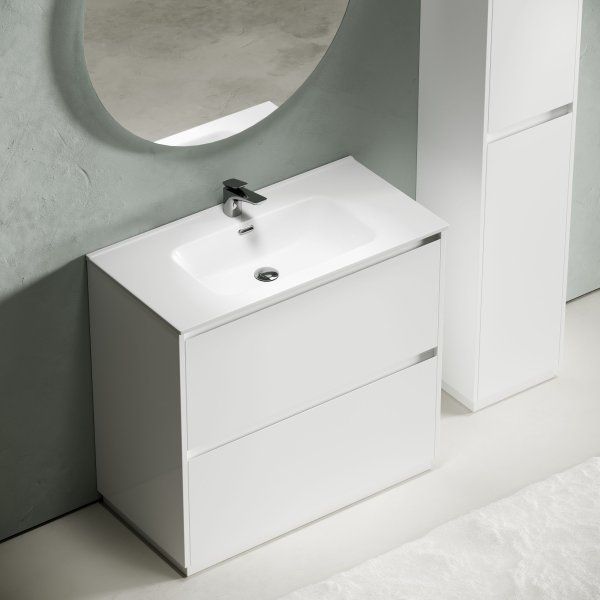 Тумба под раковину SANCOS Libra Floor напольная, 890х450х840, c двумя ящиками оснащенными доводчиками, белый глянец ,  LB90FW