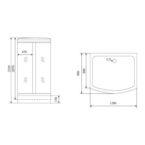 Душевая кабина Timo Lux 120*90*225  (T-7715)