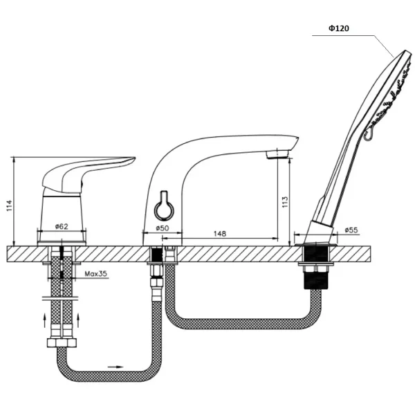Смеситель на борт ванны Orange Otto M22-333cr