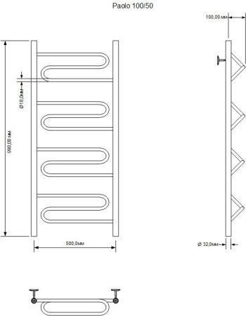 Полотенцесушитель водяной Aquanet Paolo 1000x500 хром
