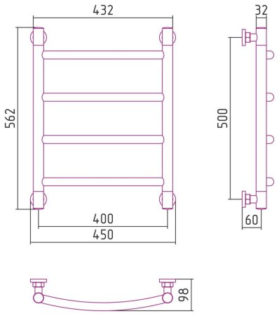 Полотенцесушитель водяной Сунержа Галант+ 05-0200-5040 500x400 состаренная бронза