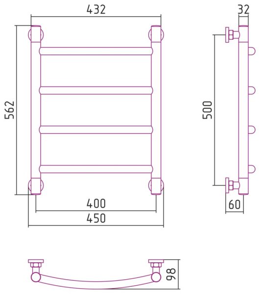 Полотенцесушитель водяной Сунержа Галант+ 31-0200-5040 500x400 черный матовый
