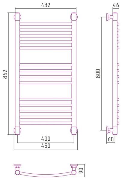 Полотенцесушитель водяной Сунержа Богема+ выгнутая 31-0221-8040 800x400 черный матовый