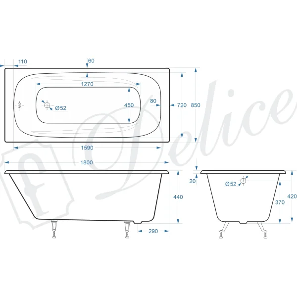 Ванна чугунная Delice Flex DLR230632 180x85 см, белый