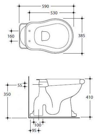 Унитаз приставной Kerasan Retro 101001 вертикальный выпуск, фурнитура золото