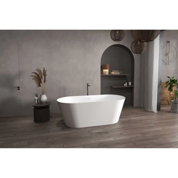 Ванна из литьевого мрамора Abber Stein AS9605 170x80 см, отдельностоящая, белый матовый