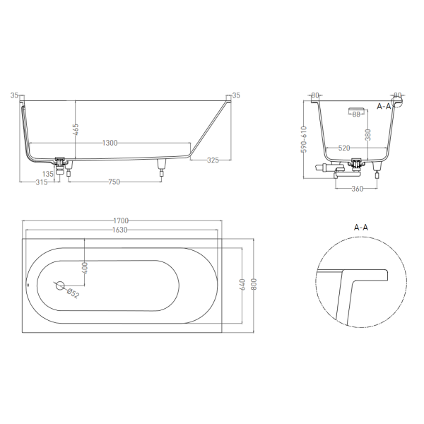 Ванна Salini Ornella Kit 102424M 170х80 белый матовый