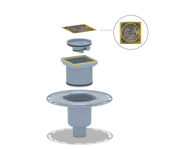 Трап Bronze de Luxe вертик выход, магнитный сухой затвор, дизайн-решетка Дракон (21986-5902)