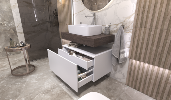 Тумба подвесная Velvex Unit 80, выс. 40, выдв. ящик, внутр. ящик, белый матовый (tp.UNI.80.2Y белый матовый)