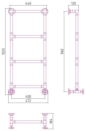Полотенцесушитель водяной Сунержа Ренессанс 051-0280-9640 960x400 состаренная латунь