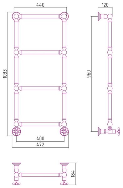Полотенцесушитель водяной Сунержа Ренессанс 051-0280-9640 960x400 состаренная латунь