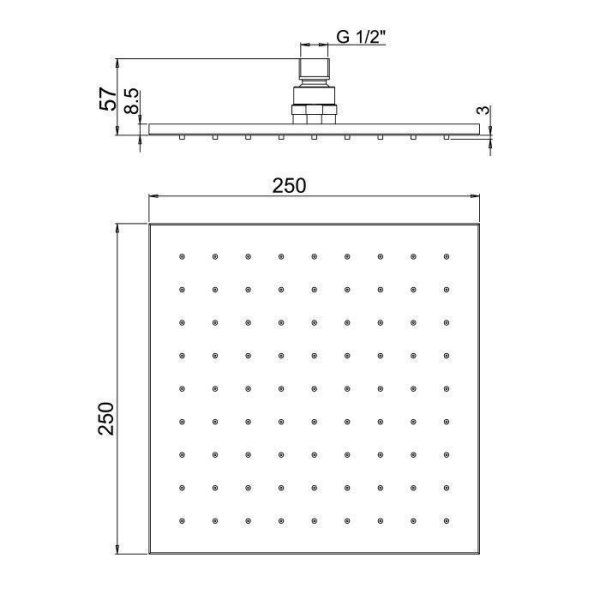 Верхний душ Paini 50QCPJHO75LQ9QDOQ2MK5 250 мм, брашированное золото PVD