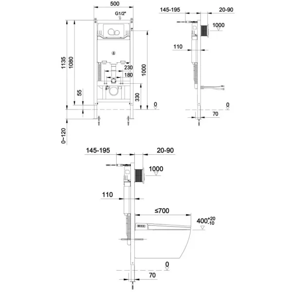 Инсталляция для унитаза Swedbe Smart 0555 с кнопкой смыва, хром