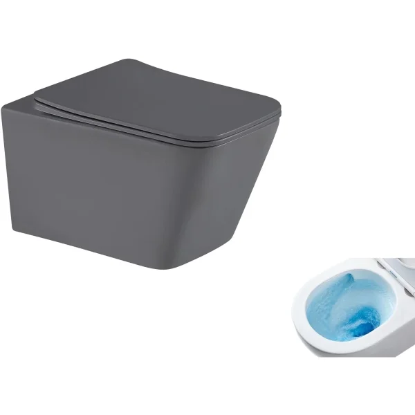 Унитаз подвесной GID Tr2143TF-Dgm безободковый, торнадо, с сиденьем микролифт, темно-серый матовый