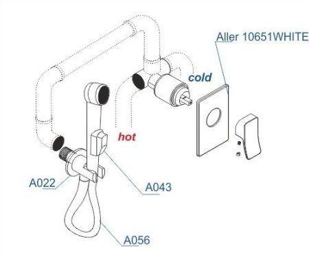 Гигиенический душ WasserKRAFT A010656WHITE со смесителем, белый, хром