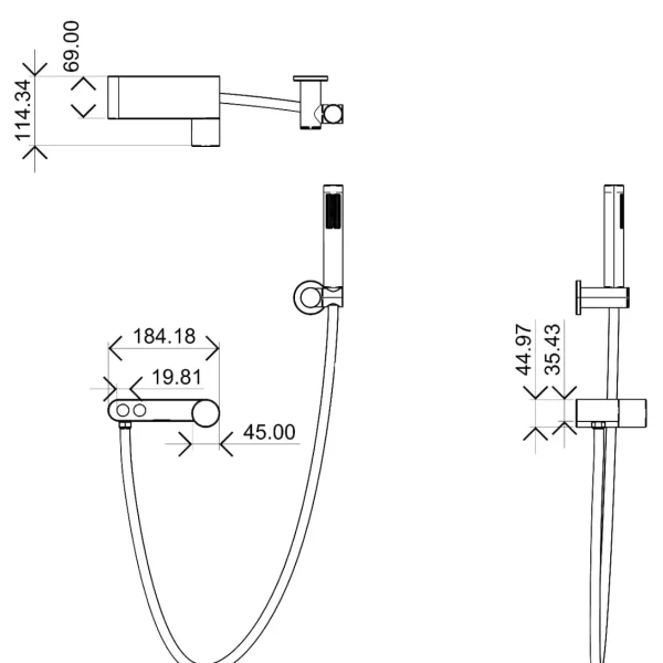 Смеситель для ванны Boheme Stick Diamond 123-CB с душевым гарнитуром, медь матовая
