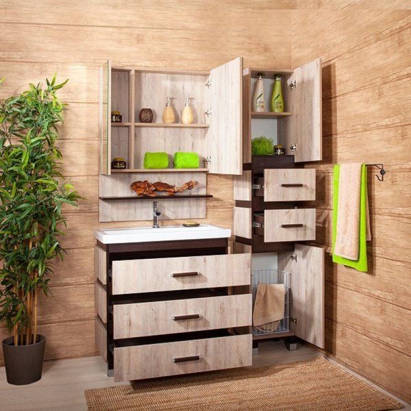 Зеркальный шкаф Бриклаер ТЕХАС 100 см, кантри/венге