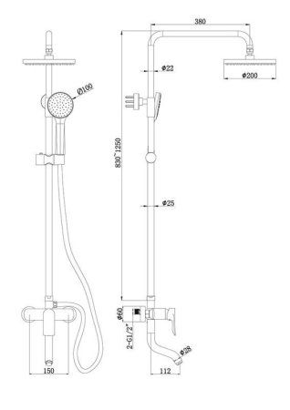 Душевая колонна Bravat Emeralda со смесителем для ванны, поворотный излив (F6337371CP-A-RUS)