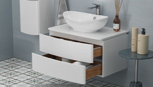 Тумба под раковину Velvex Luna 800-0-2 со столешницей навесная белый (tp.LUN.80.2Y)