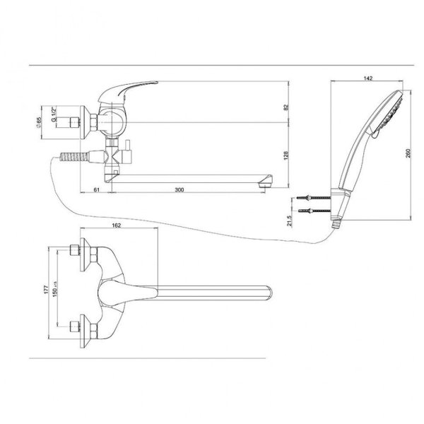 Универсальный смеситель Paini Smile 39LFCRLI11CV2PLK19FBCAZNKMYT с душевым гарнитуром, хром