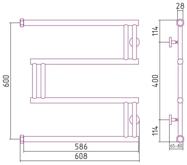 Полотенцесушитель водяной Сунержа High-Tech 05-0050-6060 600x600 состаренная бронза