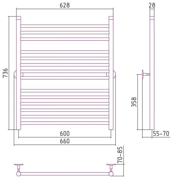 Полотенцесушитель водяной Стилье Универсал-53 80х60 хром
