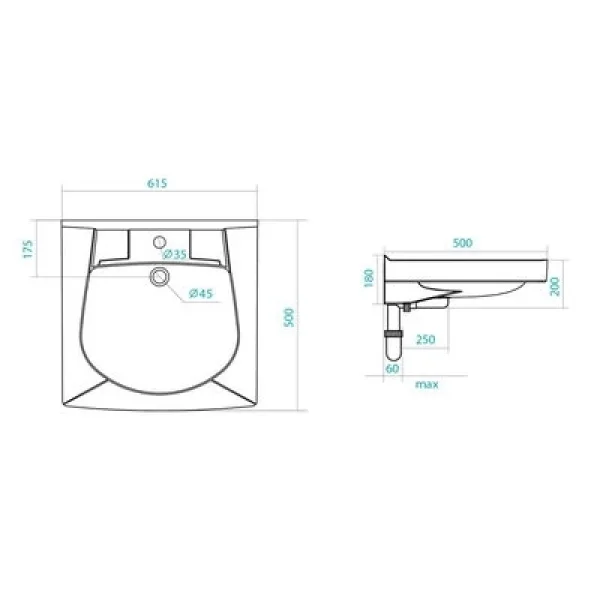 Раковина Пилот 61,5x50 см с креплением, сифоном и кронштейном Santek 1.WH30.1.970