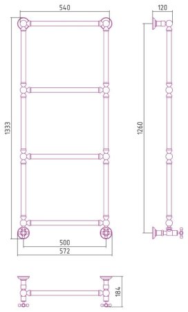 Полотенцесушитель водяной Сунержа Ренессанс 00-0280-1250 1260x500 без покрытия