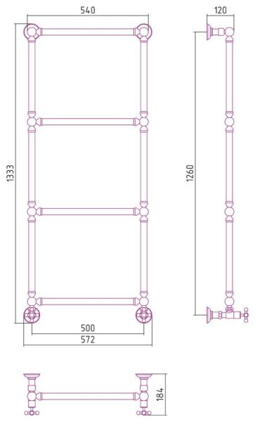 Полотенцесушитель водяной Сунержа Ренессанс 051-0280-1250 1260x500 состаренная латунь