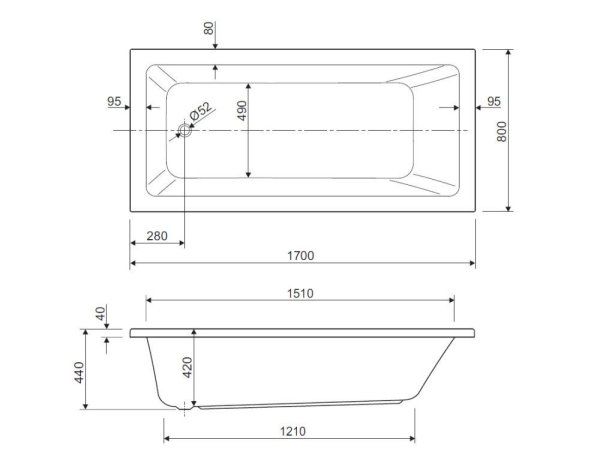 Акриловая ванна Cezares Plane Solo PLANE SOLO-170-80-49-W37 170x80 белый