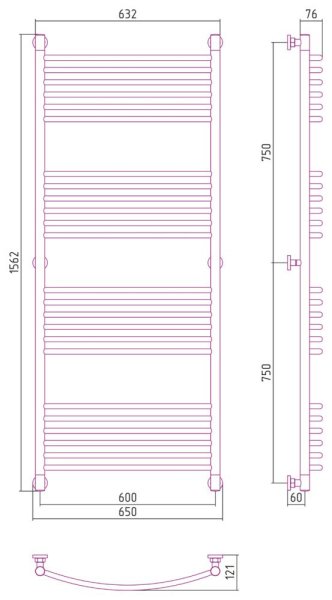 Полотенцесушитель водяной Сунержа Богема+ выгнутая 30-0221-1560 1500x600 белый матовый
