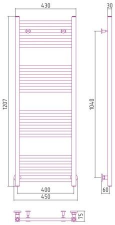Полотенцесушитель водяной Сунержа Модус 30-0250-1240 1200x400 белый матовый