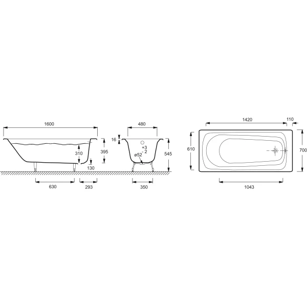 Ванна чугунная Jacob Delafon Melodie E2932-00 160х70 см, с антискользящим покрытием, белый