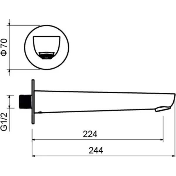 Излив для ванны Aquatek Бетта AQ1141BGM 224 мм, оружейная сталь матовый