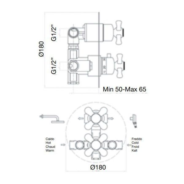 Смеситель для душа встраиваемый с термостатом Webert Ottocento OT970902010, золото