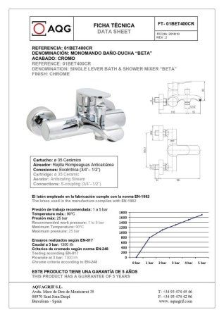 Смеситель AQG Beta 01BET400CR для ванны, хром