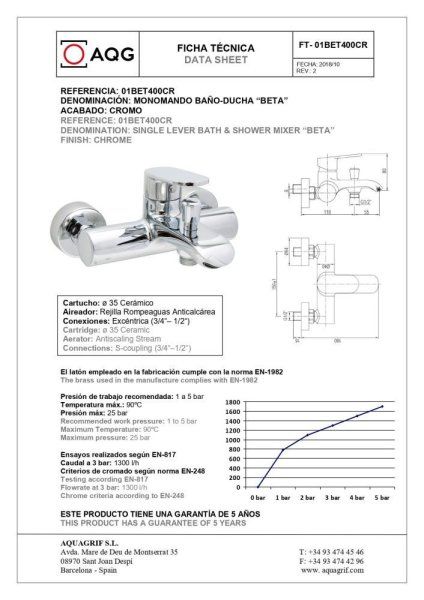 Смеситель AQG Beta 01BET400CR для ванны, хром