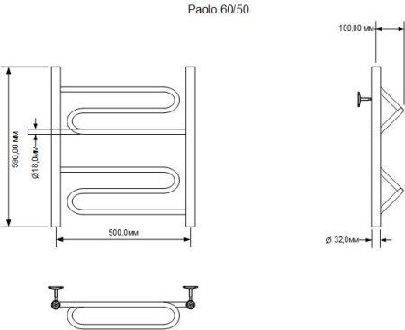 Полотенцесушитель водяной Aquanet Paolo 600x500 хром