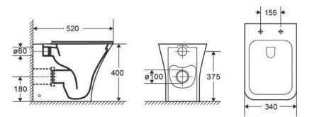 Унитаз приставной CeramaLux 215D, Бело-Глянцевый