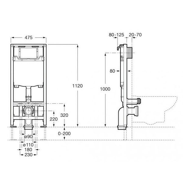 Инсталляция для подвесного унитаза Roca Duplo One WC 890070020 с кнопкой смыва Roca Duplo One PL-1 890195000 Белый