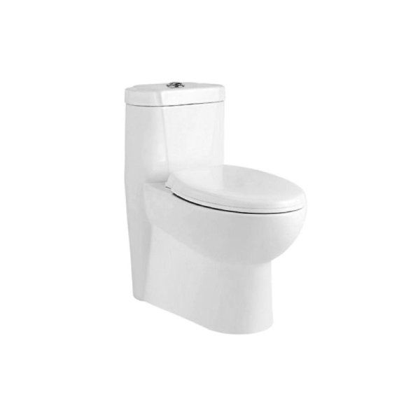 Унитаз напольный моноблочный Solo, безободковый, с бачком, сиденье и крышка с плавным спусканием Duroplast, выпуск горизонт