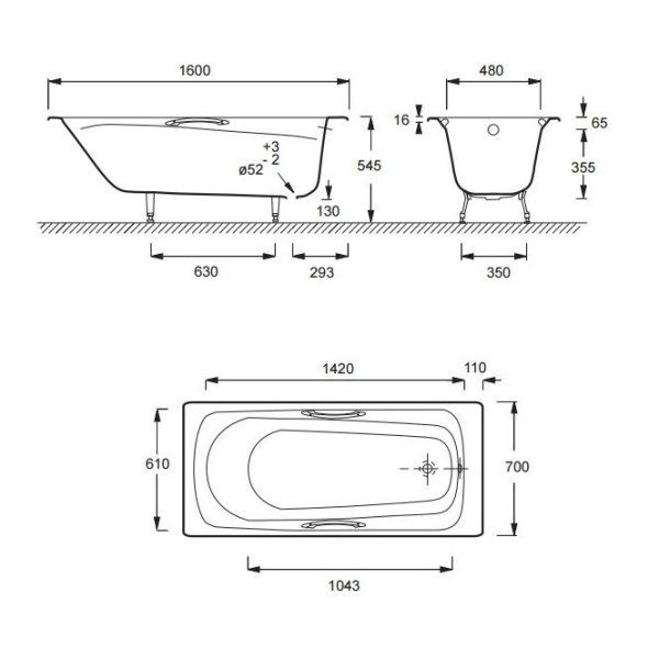 Чугунная ванна Jacob Delafon Melanie E2935-00 160х70 с отверстиями для ручек