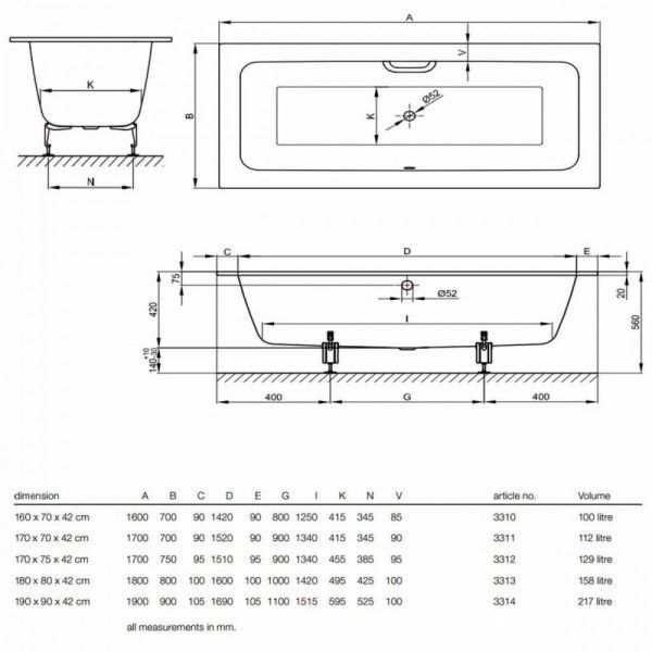 Ванна стальная Bette One 3313-000+AR+PLUS 180х80