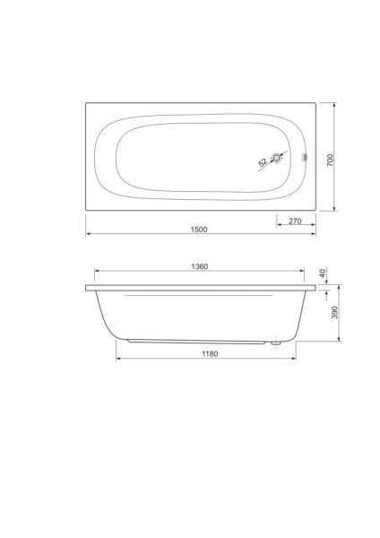 Акриловая ванна Cezares Piave PIAVE-150-70-42-W37 150x70 белый