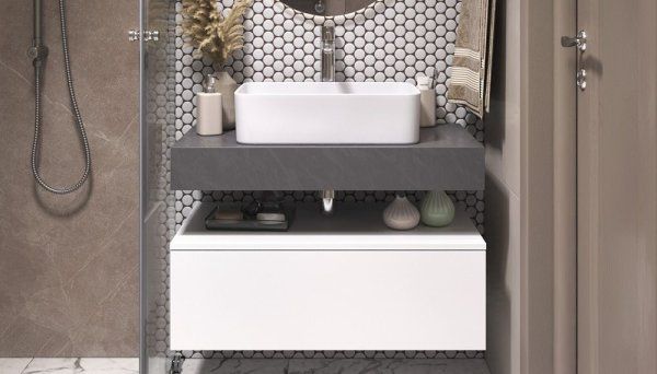 Тумба Velvex подвесная Unit 80, выс. 27, выдв. ящик, белый лед (tp.UNI.80.1Y белый глянец)