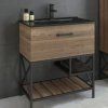 Тумба-умывальник COMFORTY "Бредфорд-75" дуб темный с раковиной COMFORTY 75E черная матовая