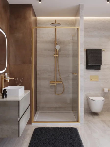 Душевая дверь Cezares Lux LUX-B-FS-1-90-C-BORO 90 см, профиль золотой матовый, стекло прозрачное